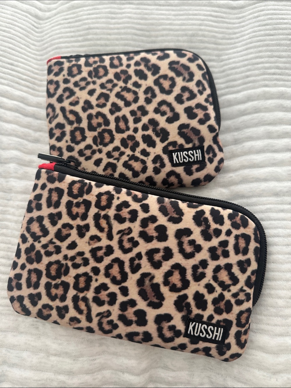 Kusshi Leopard Print Cosmetic Pouch Set in Beige and Black